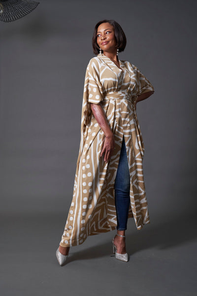 Beige Belted Kimono